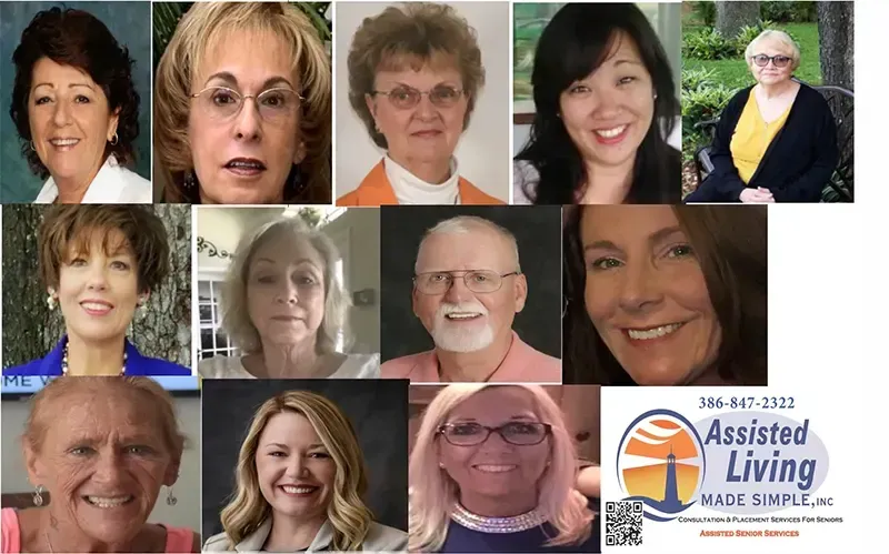 A collage of people with the words assisted living on the bottom