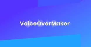 The logo for voiceovermaker is on a blue background.