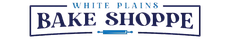 White Plains Bake Shoppe logo in blue text on a white background