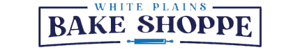 White Plains Bake Shoppe logo in blue text on a white background