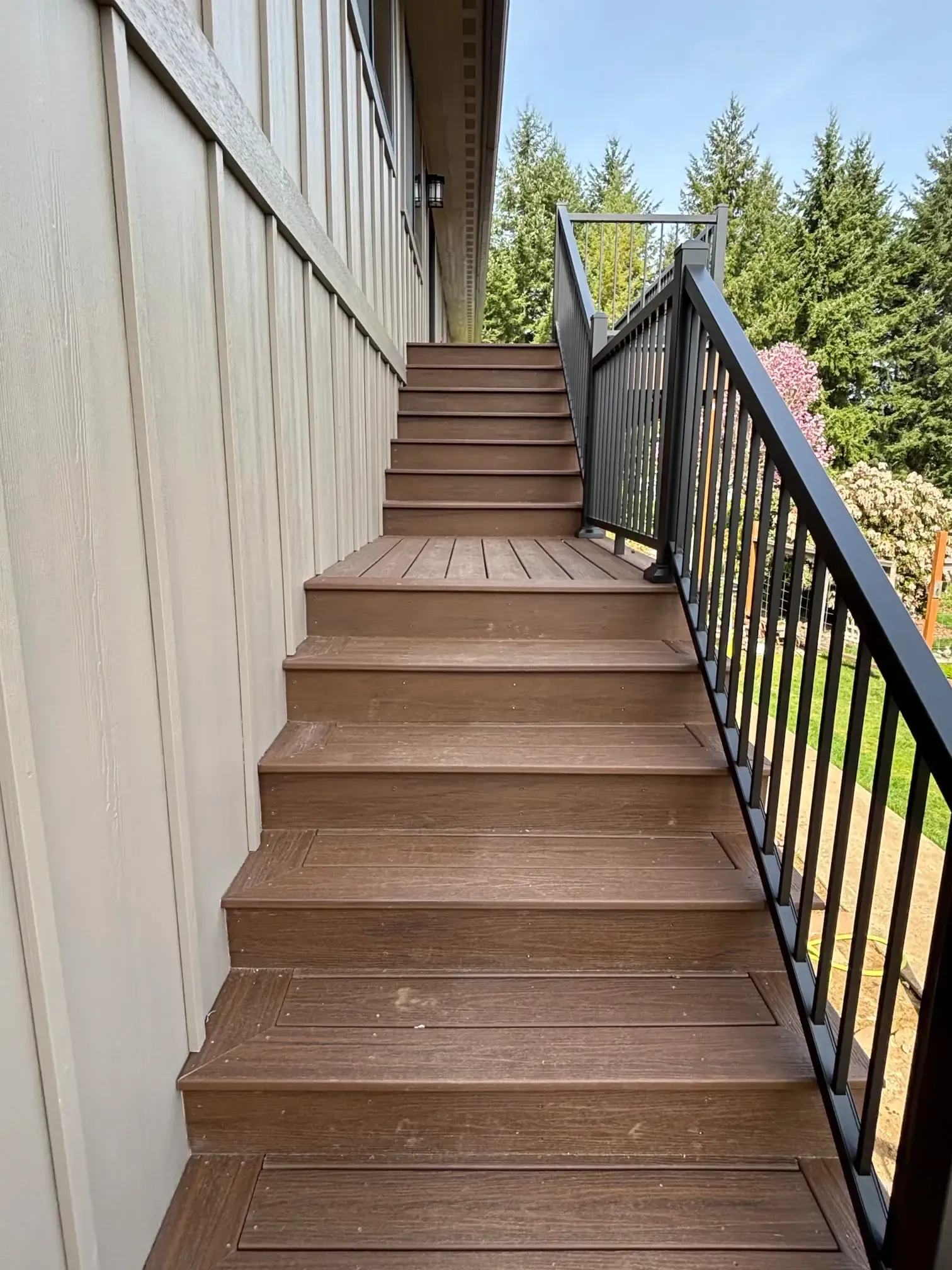 Looking up the stairs toward the top landing.
