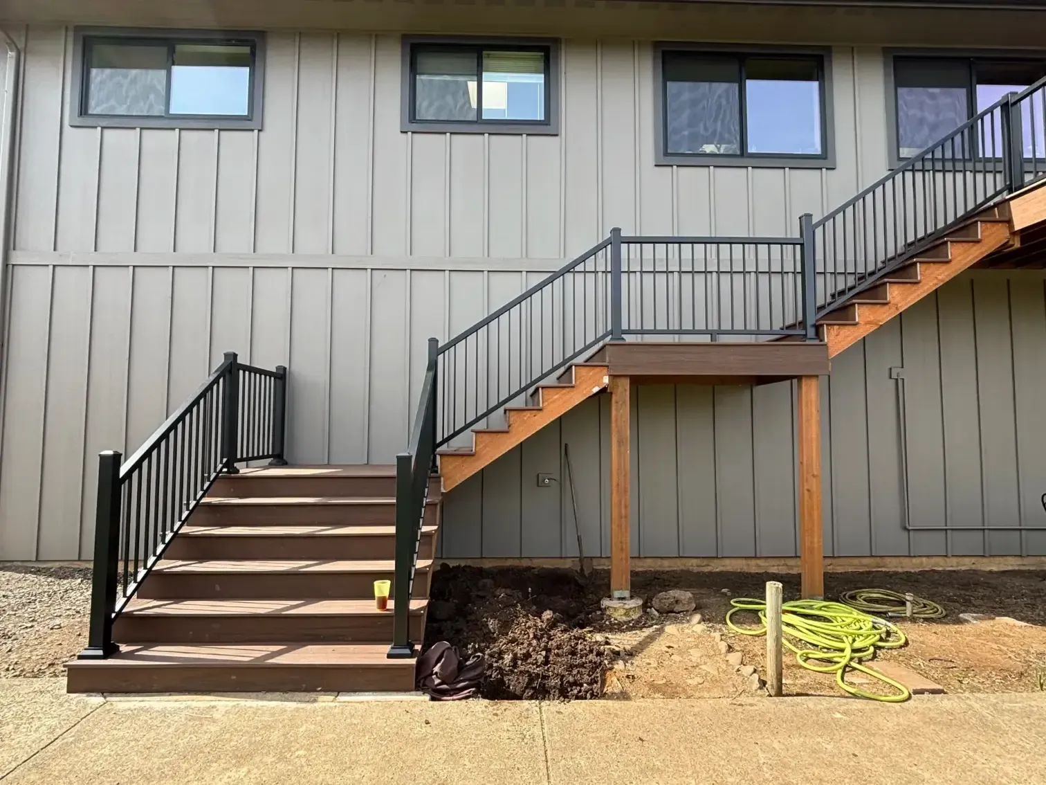 Broad side view of the staircase and upper deck level.