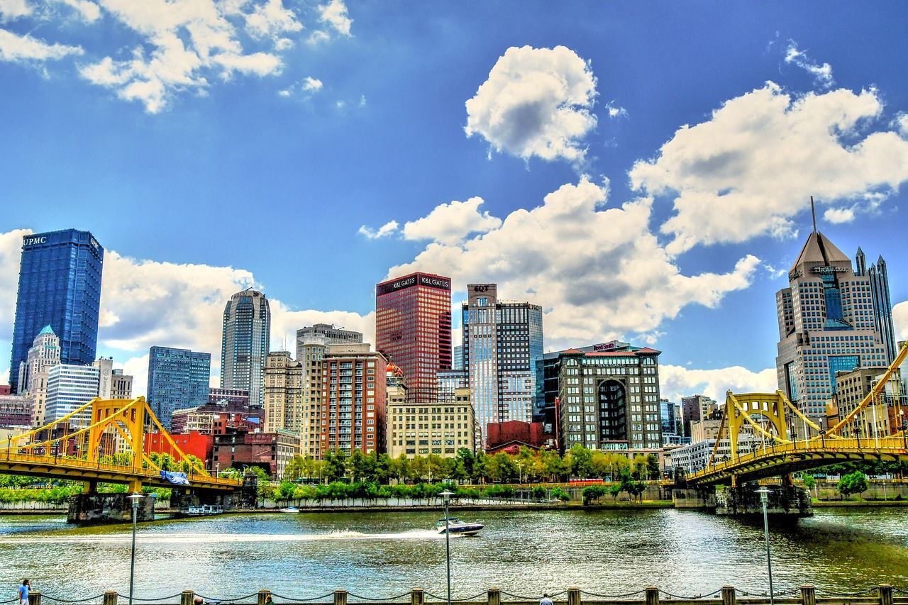 Pittsburgh city skyline and trolley