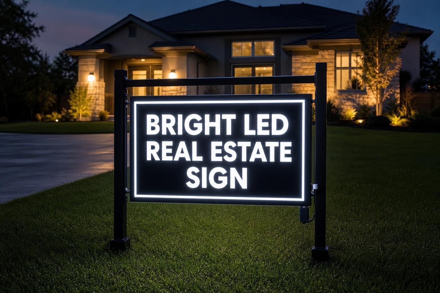 LED illuminated real estate sign glowing in an outdoor setting near , Asheville, NC for businesses in Five Points, NC