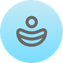 Gray outline of a person inside a blue circle. The person has a round head on top of a curved body.
