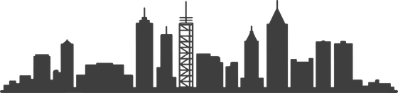 City skyline silhouette. Buildings of varying heights and shapes.