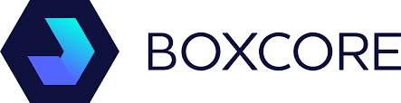 Boxcore logo with dark blue hexagon icon and the word BOXCORE in navy text