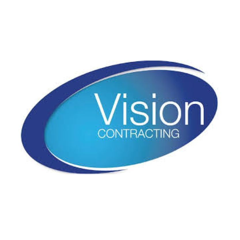 Vision Contracting logo in blue and white oval design