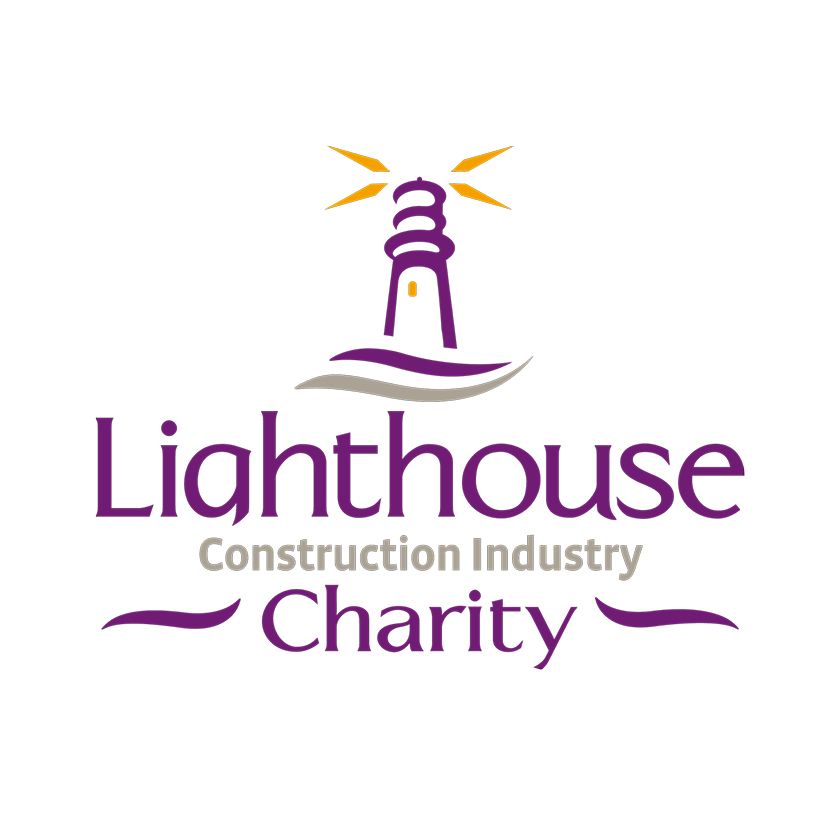 Lighthouse Construction Industry Charity logo with purple and gold lighthouse icon and text