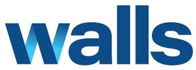 Blue lowercase “walls” logo on a white background
