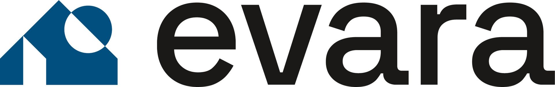 Evara logo with blue house icon and black lowercase text