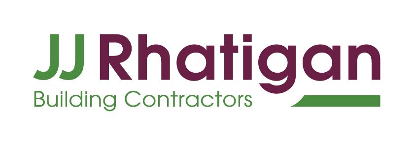 JJ Rhatigan Building Contractors logo in green and maroon with a green underline