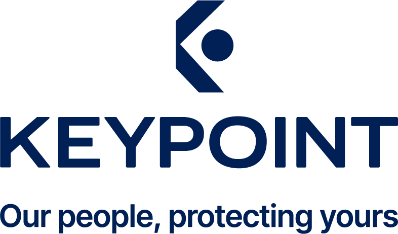 Keypoint logo with navy blue icon and text, tagline “Our people, protecting yours”