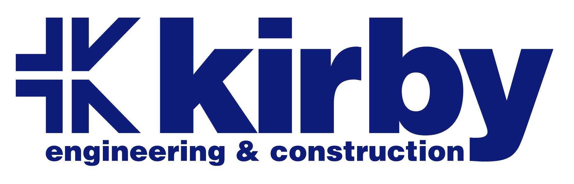 Kirby engineering & construction logo in blue and white