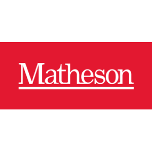 Matheson logo in white on a red rectangular background