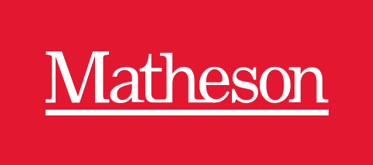 Matheson logo in white serif text on a red background