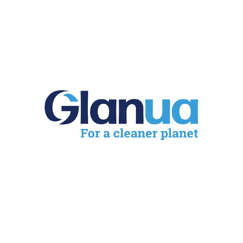 Glanya logo in blue with the tagline “For a cleaner planet”