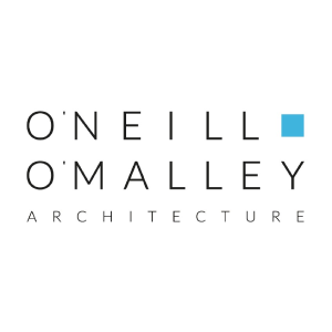 O’Neill O’Malley Architecture logo in black text with a blue square accent on a white background