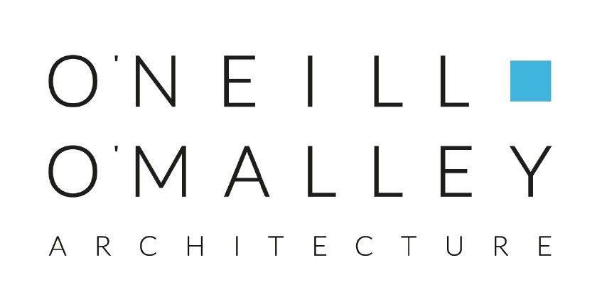 O’Neill O’Malley Architecture logo with black text and a small blue square