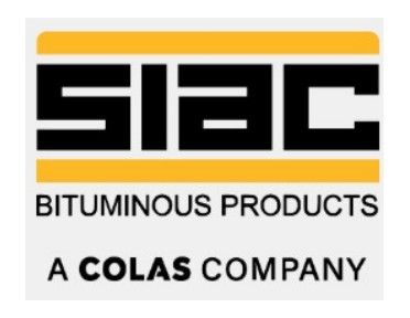 SIAC Bituminous Products logo with black text and yellow bars, “A Colas Company” tagline