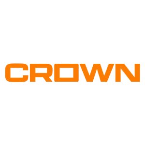 Orange “CROWN” wordmark on a white background