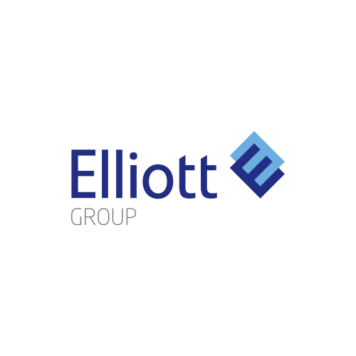 Elliott Group logo in blue and gray with geometric diamond icon
