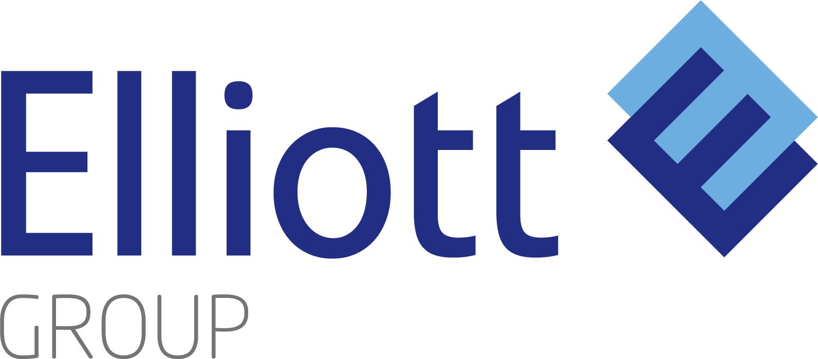 Elliott Group logo in blue and gray with a stylized diamond icon