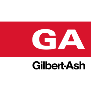 Gilbert-Ash logo with white “GA” on red and black company name below