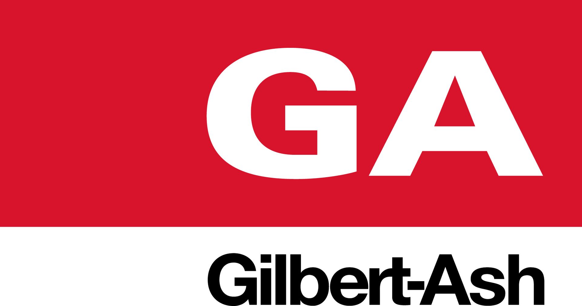 Gilbert-Ash logo with white “GA” on red and black company name below
