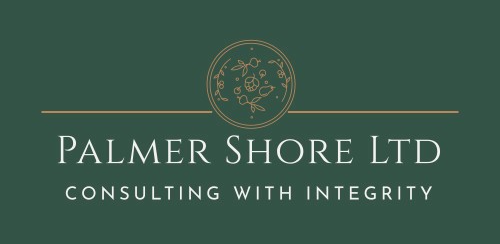 Palmer Shore Ltd logo with gold emblem and text on a dark green background, “Consulting with Integrity.”