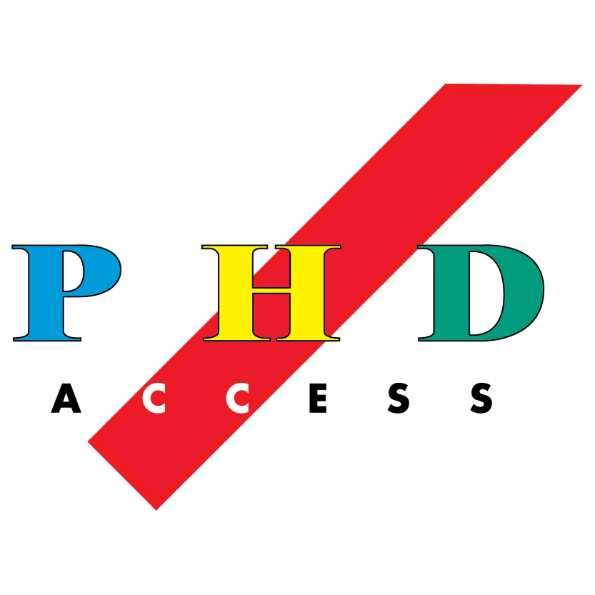 PHD Access logo with blue P, yellow H, green D, and red diagonal stripe