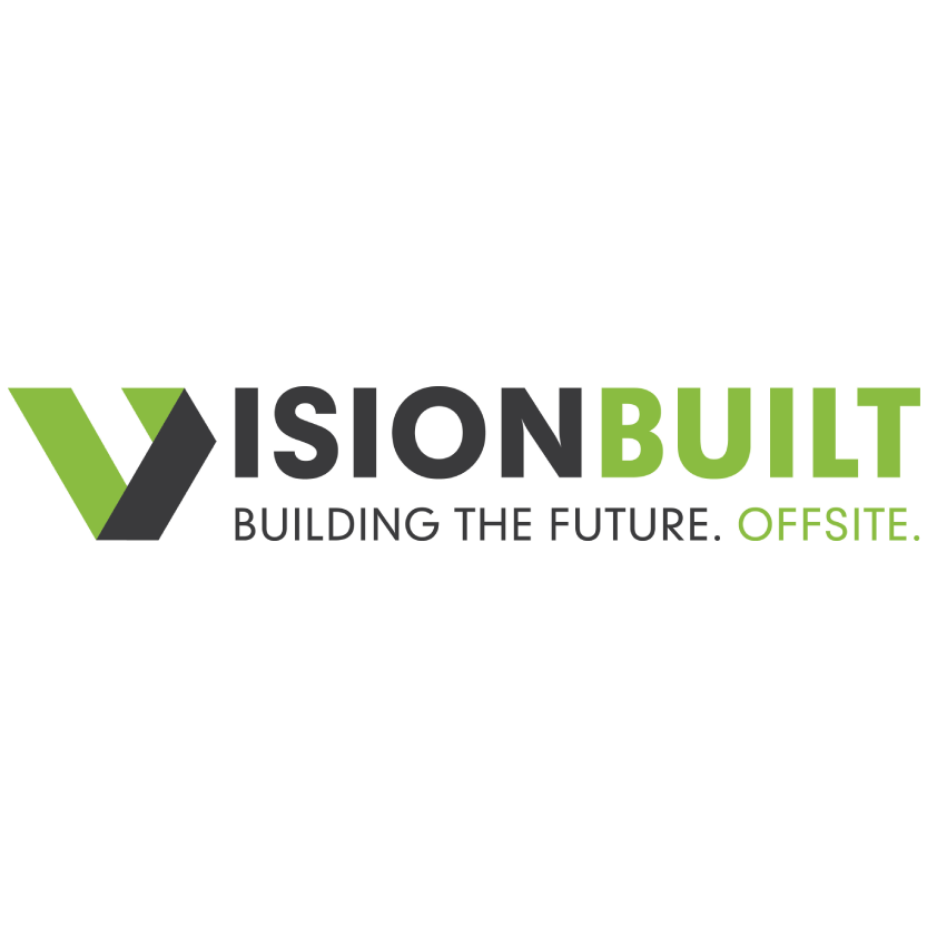 VISIONBUILT logo with black and green text and tagline “BUILDING THE FUTURE. OFFSITE.”