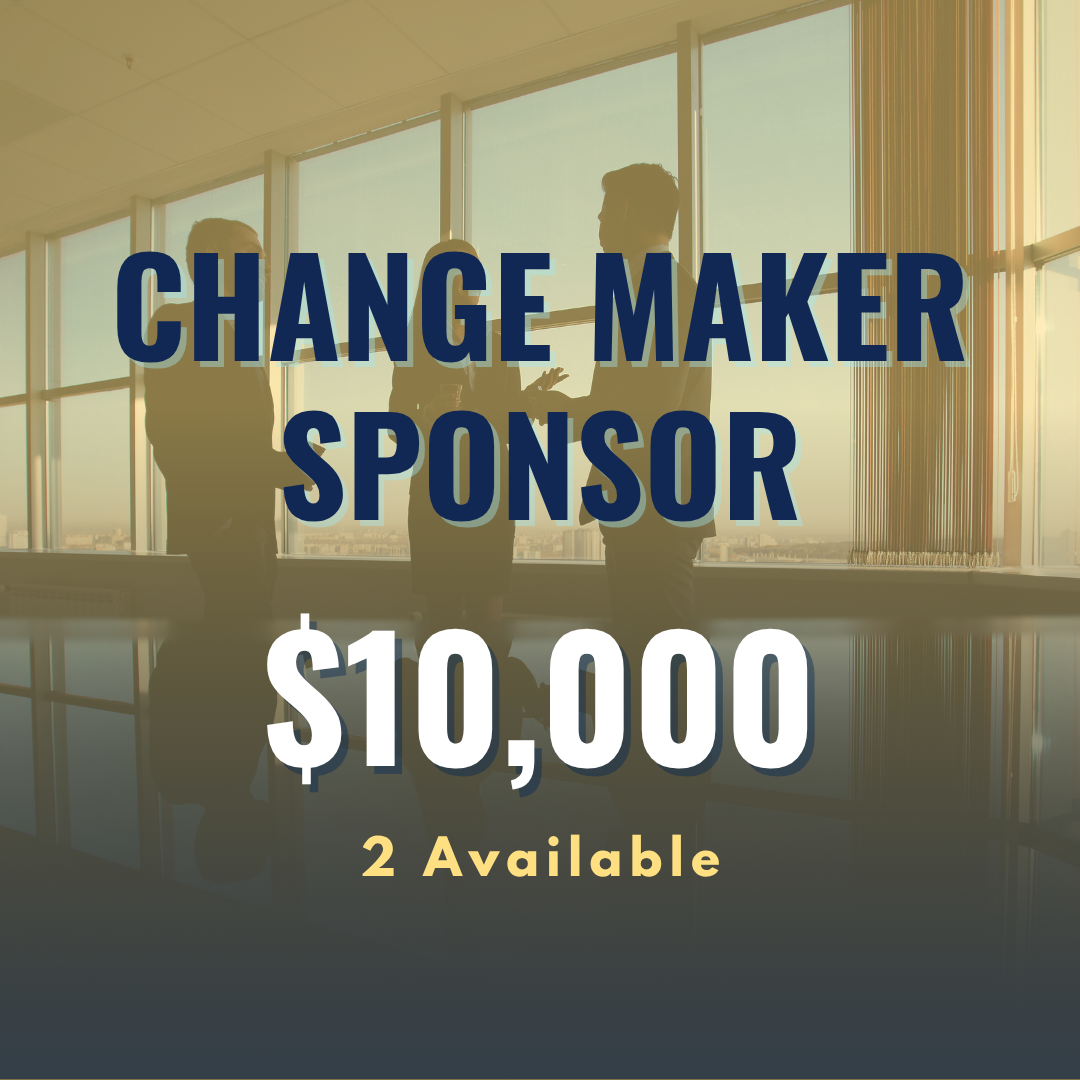 Change Maker Sponsor sign with $10,000 and “2 Available” over a warm office background