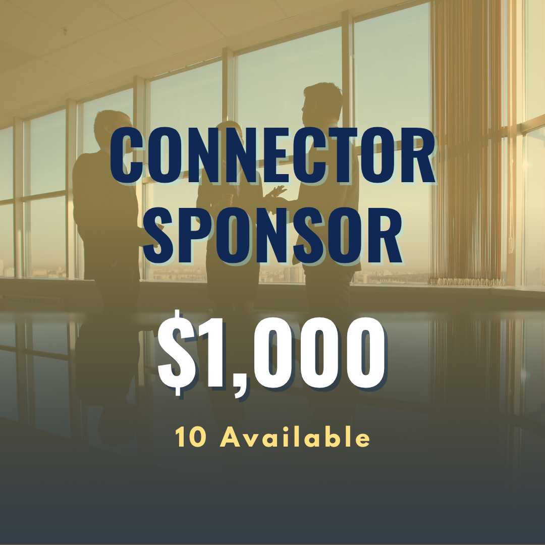 Connector sponsor sign with $1,000 and “10 available” over a silhouetted office scene