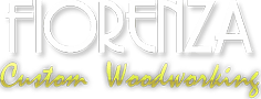 Fiorenza Custom Woodworking logo in white and yellow text on a light background
