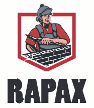 Logo: muratore con cazzuola, costruzione di un muro di mattoni; scudo rosso e bianco, 