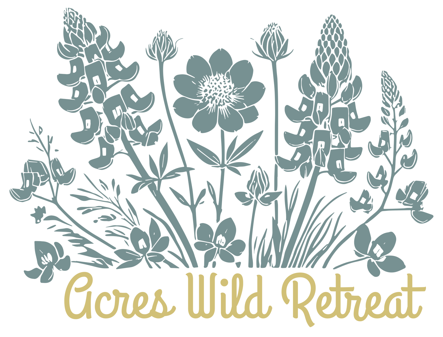 A logo for acres wild retreat with a bunch of flowers