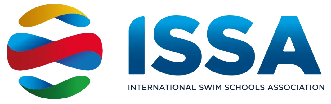 ISSA logo with colorful abstract swimmer icon and blue “ISSA” text, International Swim Schools Association
