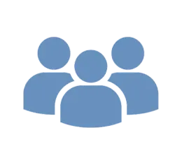 Three blue user silhouettes representing a group or team