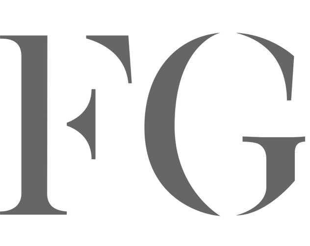 A close up of the letter fg on a white background.
