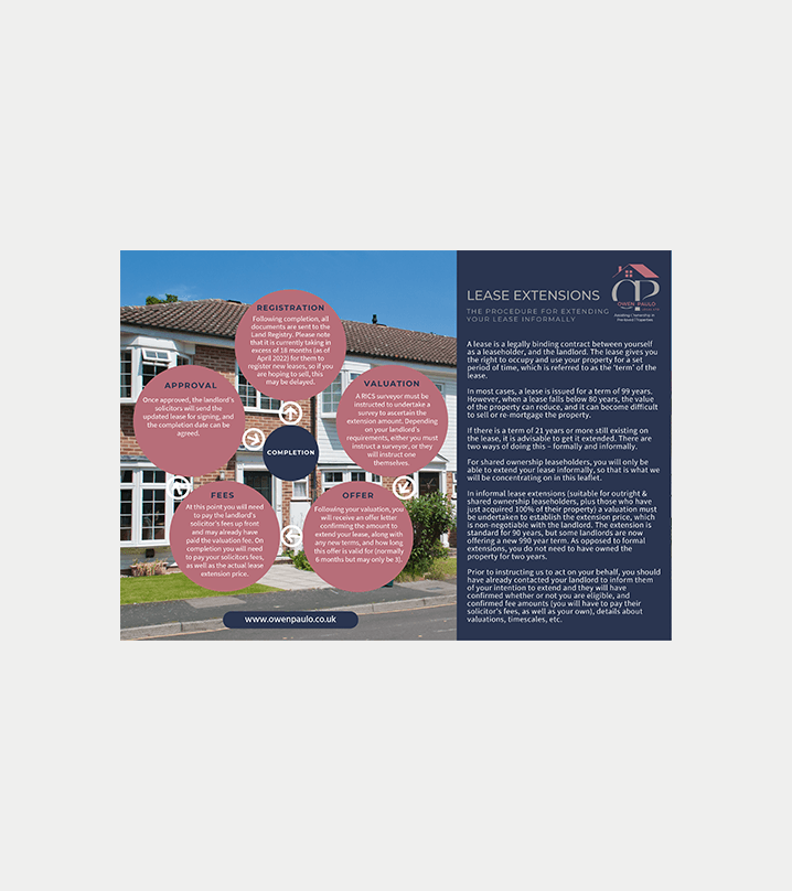 Campus brochure-style infographic with pink text bubbles over a building photo and a navy information panel
