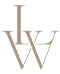 Stylized overlapping LV monogram in beige on white background