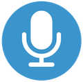 White microphone icon in a blue circle with our sermons link.