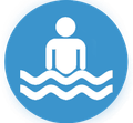 Person swimming in blue water with our baptism link.