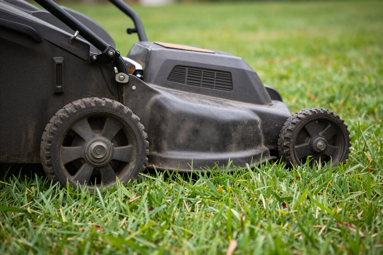 Lawn mower cutting grass
