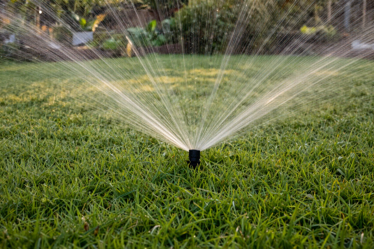 Sprinkler watering a lawn