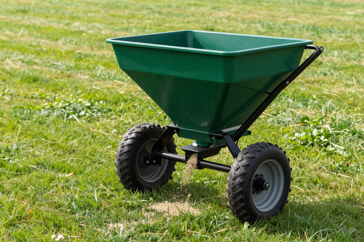 Fertilizer spreader on a lawn