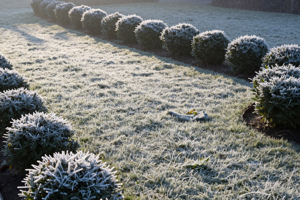 Frosty winter lawn