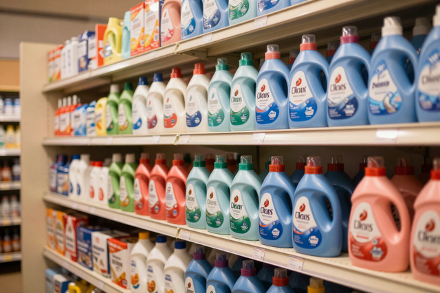 Detersivi per piatti e bucato nel reparto di Il Più Conveniente