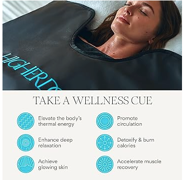 Woman resting in a black recovery pod with “TAKE A WELLNESS CUE” benefits text below